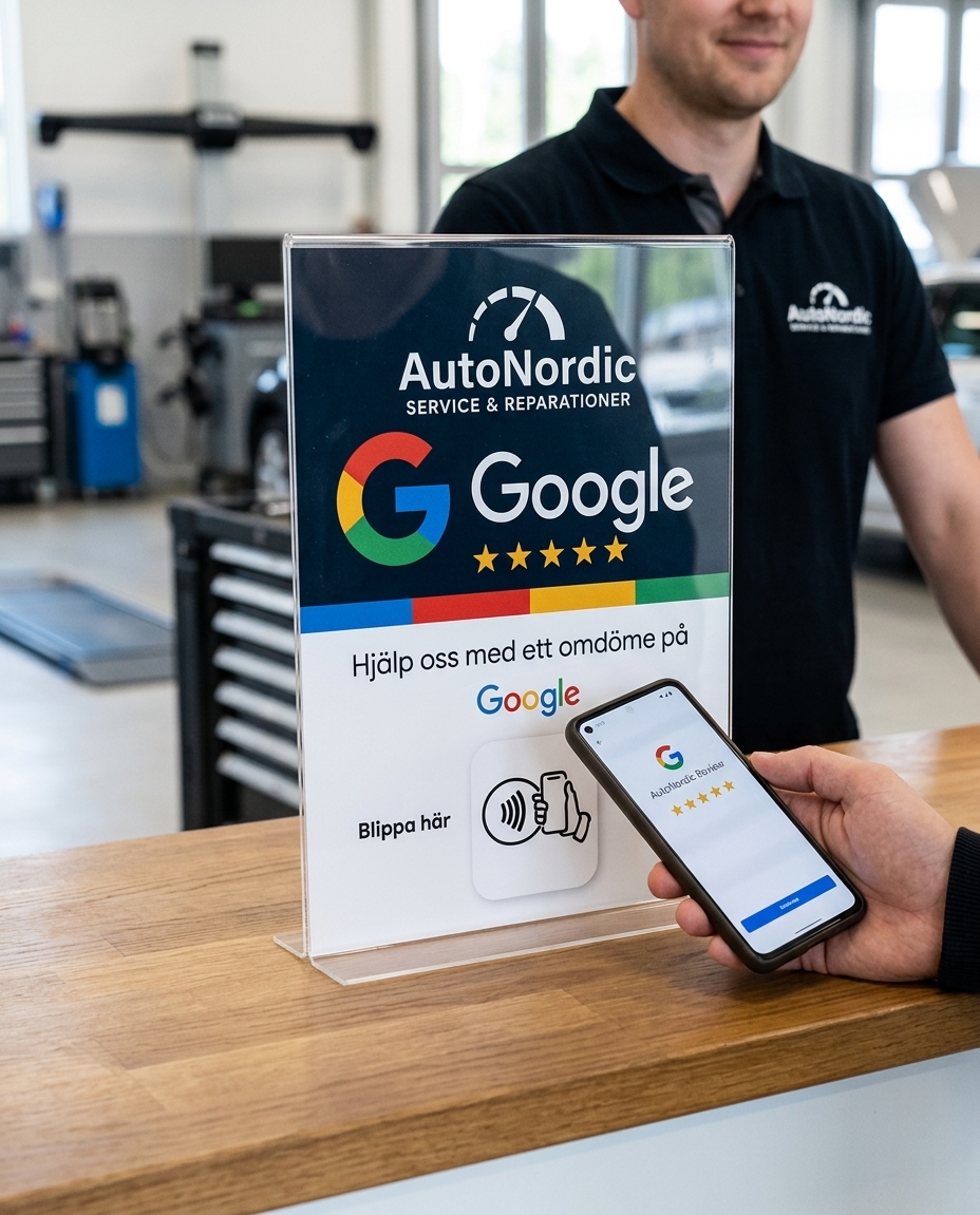 NFC-skylt för Google-recensioner i verklig miljö